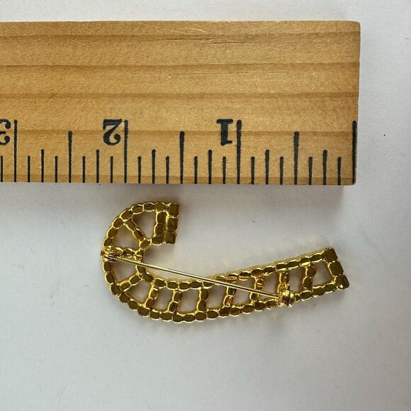 Vintage Candy Cane Rhinestone Brooch Red & Clear Christmas - Picture 2 of 2